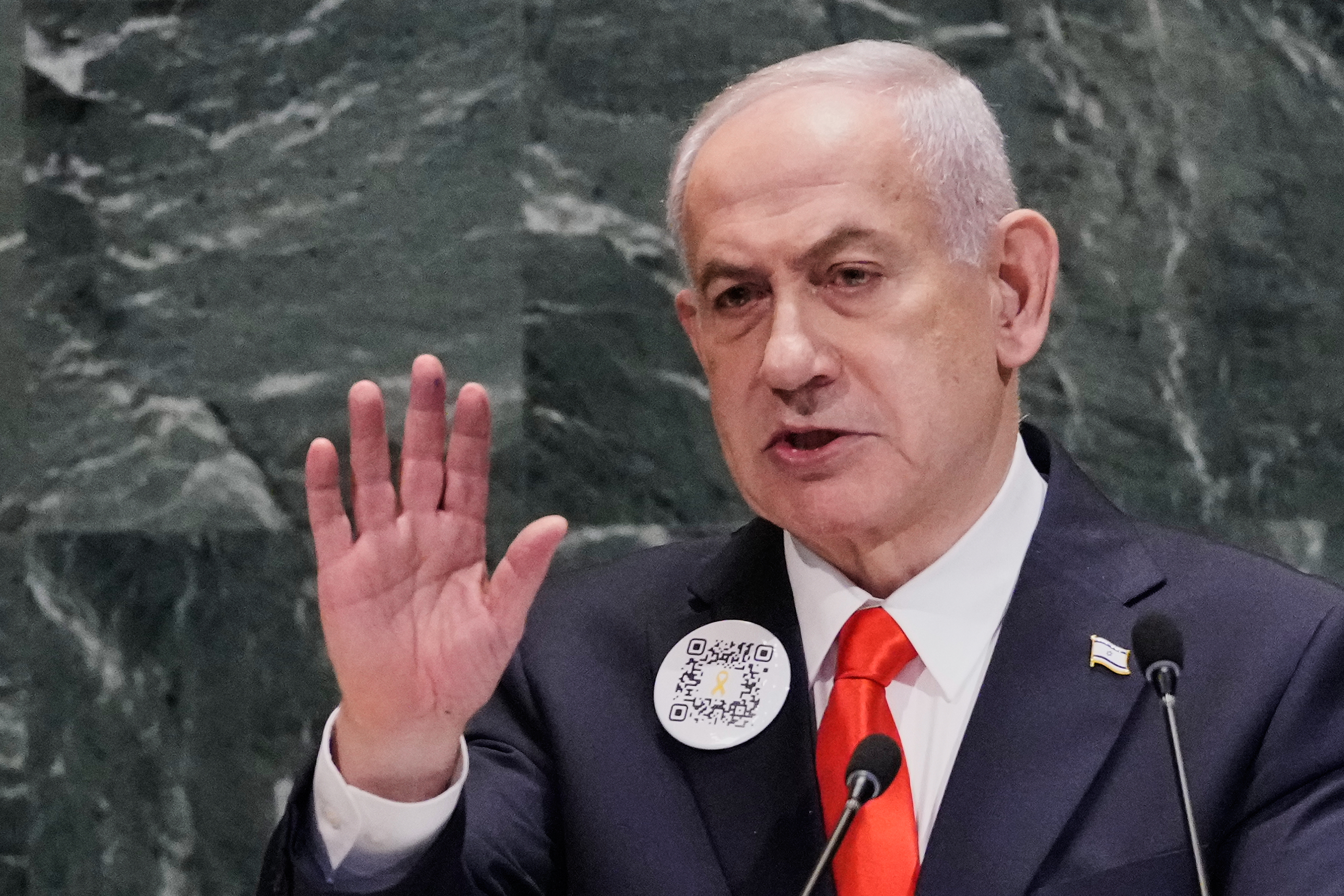 Israel Prime Minister Benjamin Netanyahu addresses the 80th session of the United Nations General Assembly, Friday, Sept. 26, 2025.