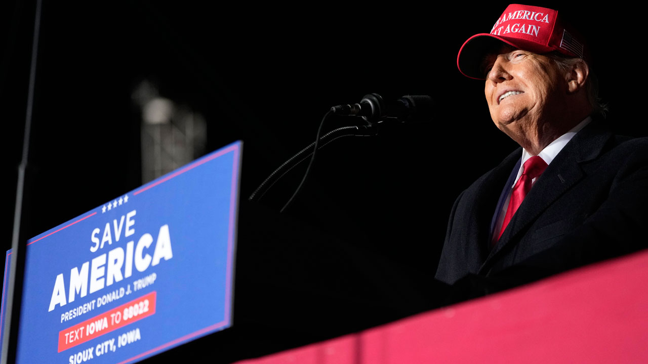 Former President Donald Trump speaks during a rally, Thursday, Nov. 3, 2022, in Sioux City, Iowa.