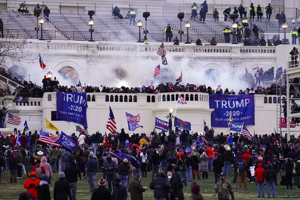 Violent protesters, loyal to President Donald Trump, storm the Capitol on Jan. 6, 2021, in Washington. 