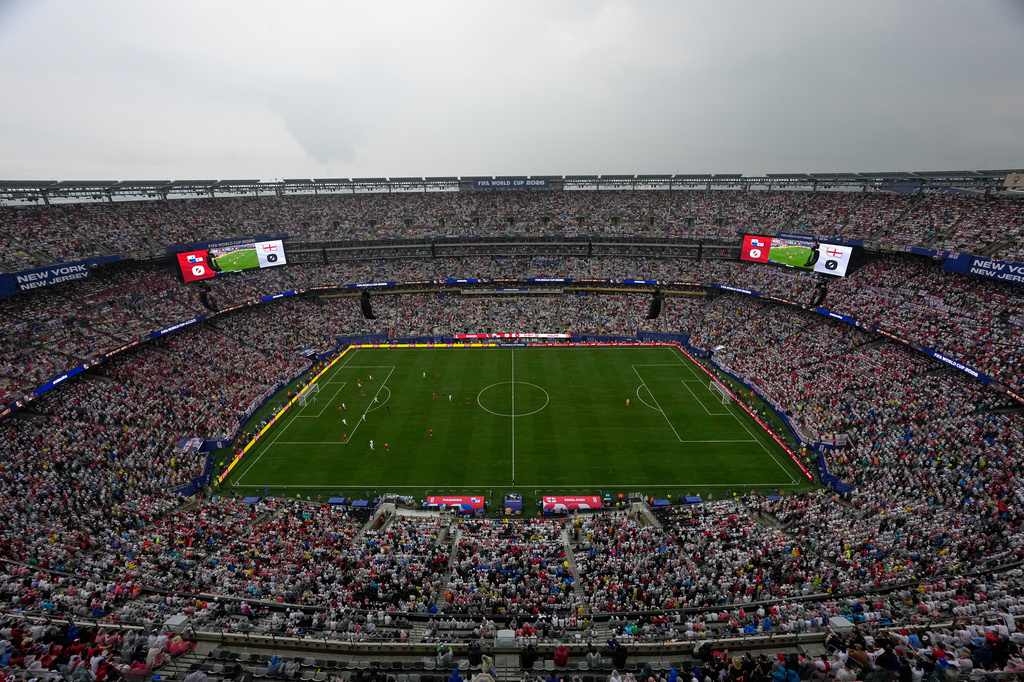 A general view of the stadium during the World Cup Group L soccer match between Panama and England in East Rutherford, N.J., near New York, Saturday, June 27, 2026. 
