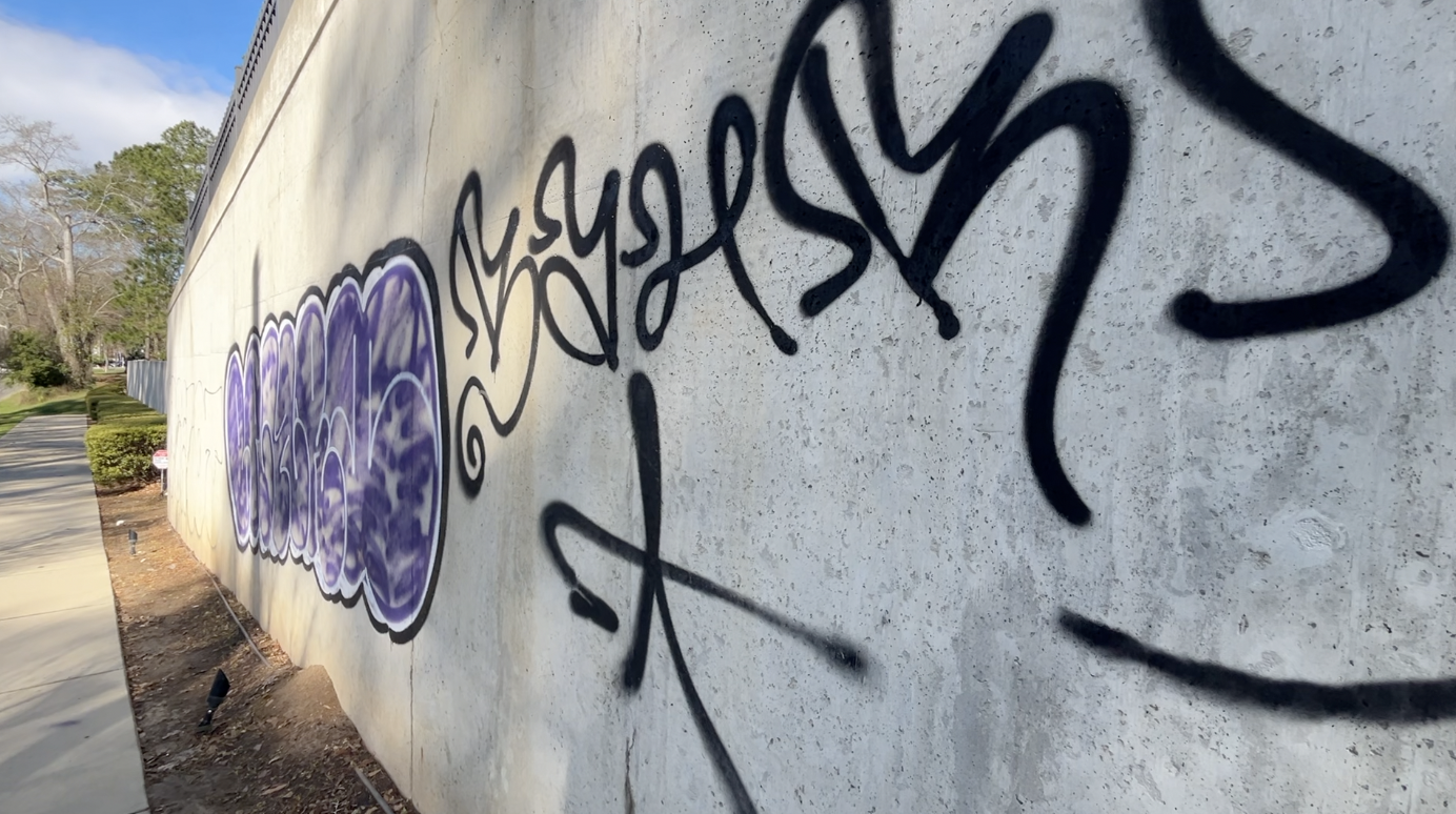 Graffiti on the wall outside of the Canterfield Senior Living facility 