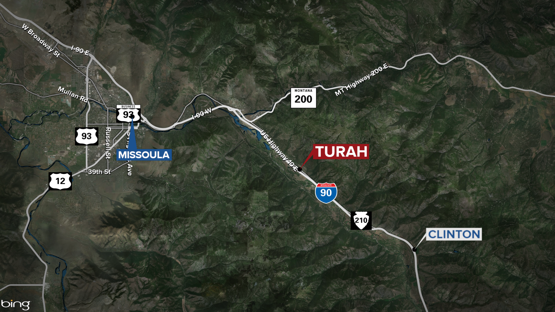 I-90 Closed Turah Map