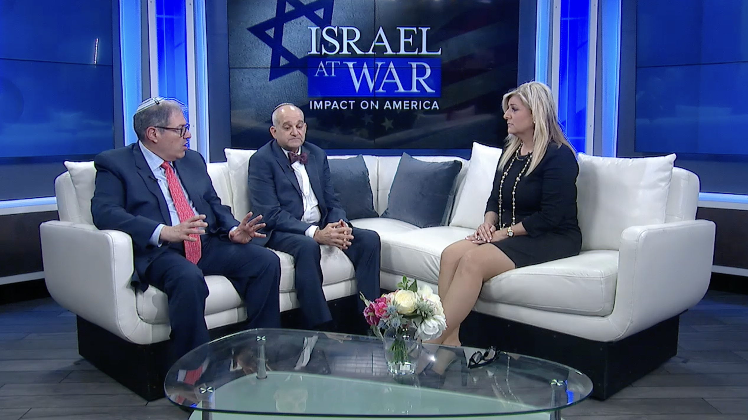 Tricia Kean interviews Rabbi Goodman (left) and Rabbi Tecktiel (center)