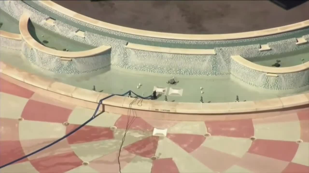 Chopper 5 view of the fountains at Harbourside Place. Oct. 23, 2023
