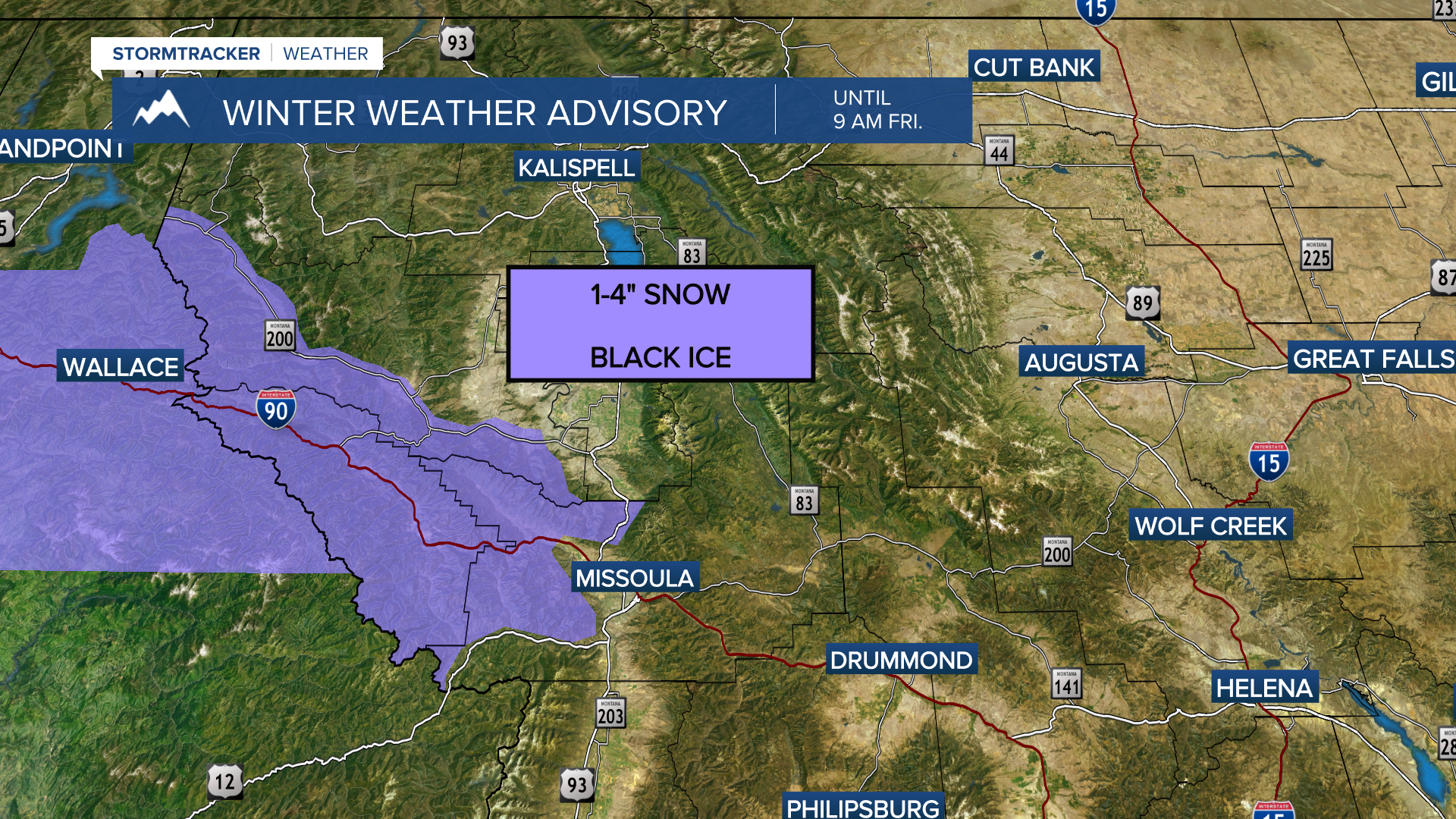 Snow and ice possible for parts of southwest and west-central Montana Thursday night