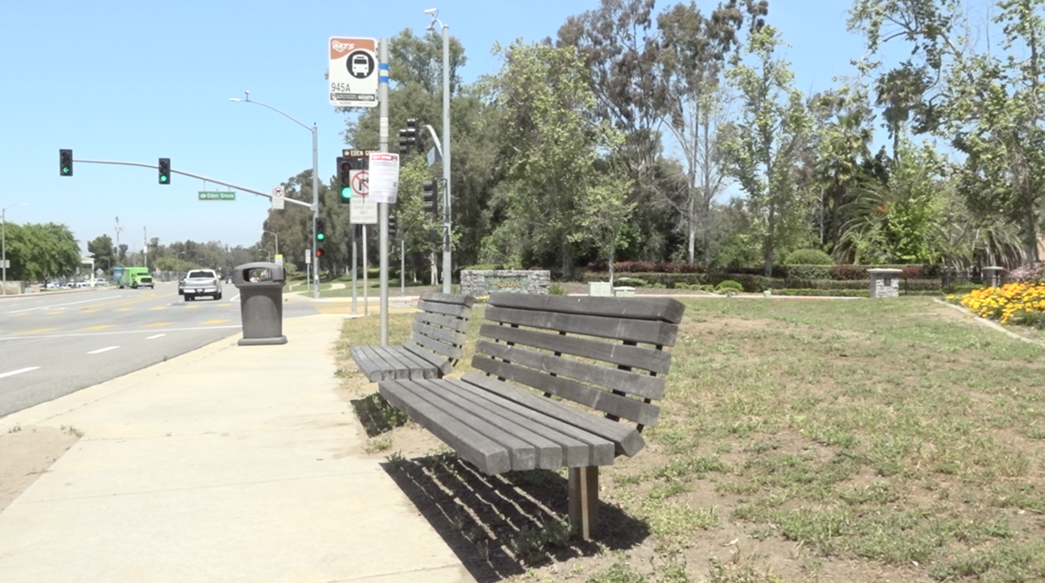 Empty bus stop near Poway High School
