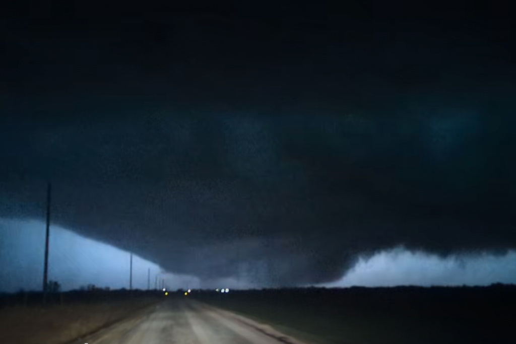 This image taken from video provided by the Fairview, Okla., Emergency Management shows a severe weather system west of Fairview, Okla., late Thursday, March 5, 2026. 
