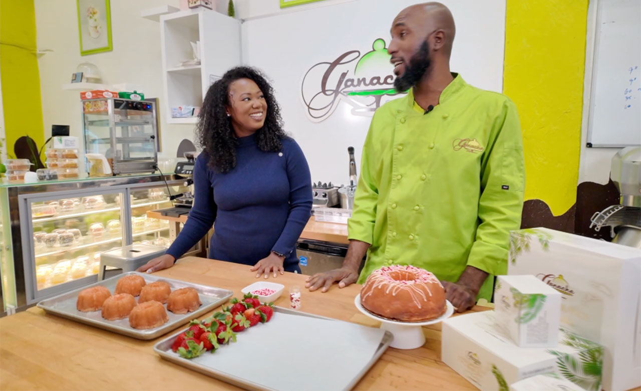 WPTV anchor Vannia Joseph interviews Jamal Lake, the owner of Ganache Bakery in West Palm Beach.