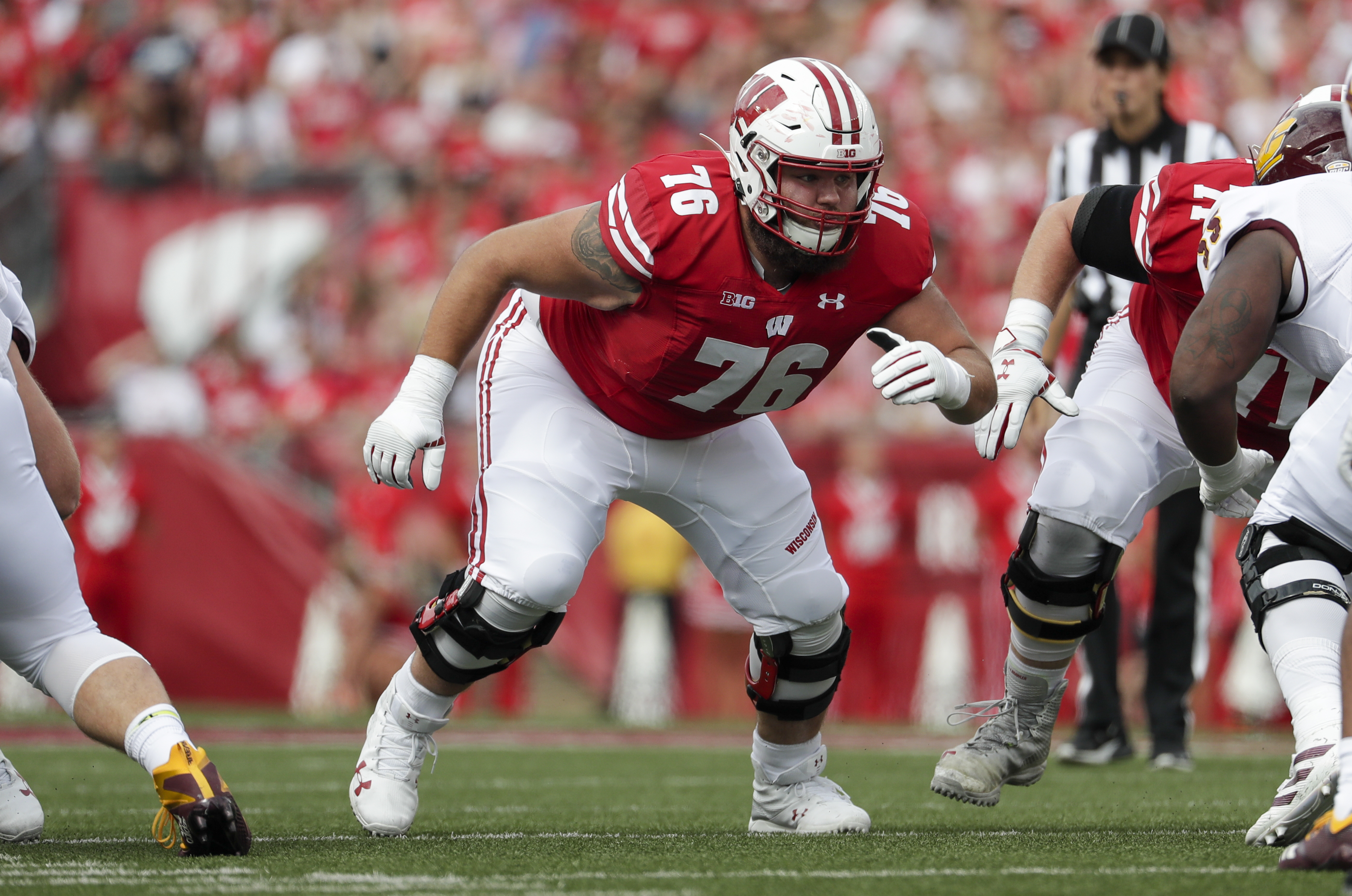 Wisconsin Badgers offensive lineman Kayden Lyles in 2019
