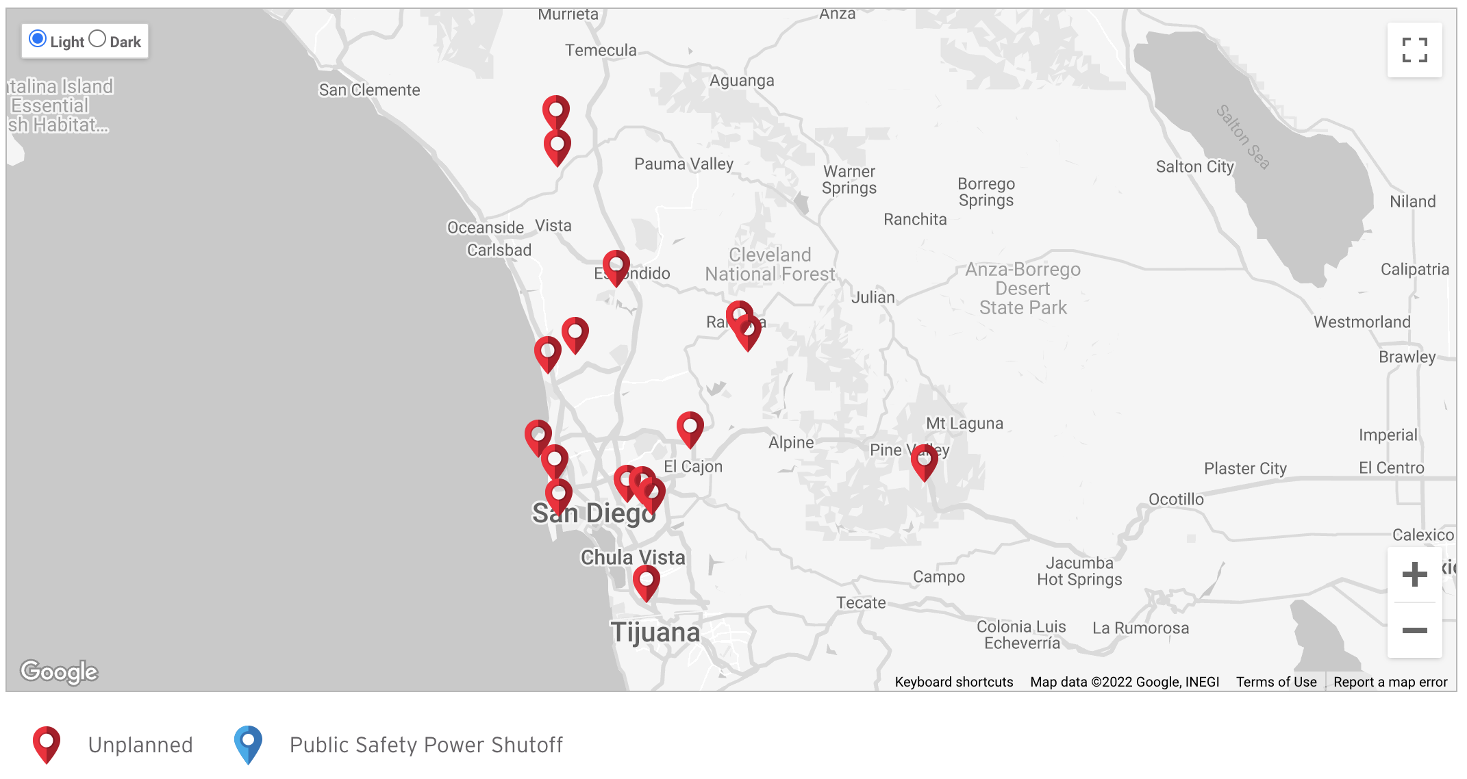 SDGE power outages 9/3/22