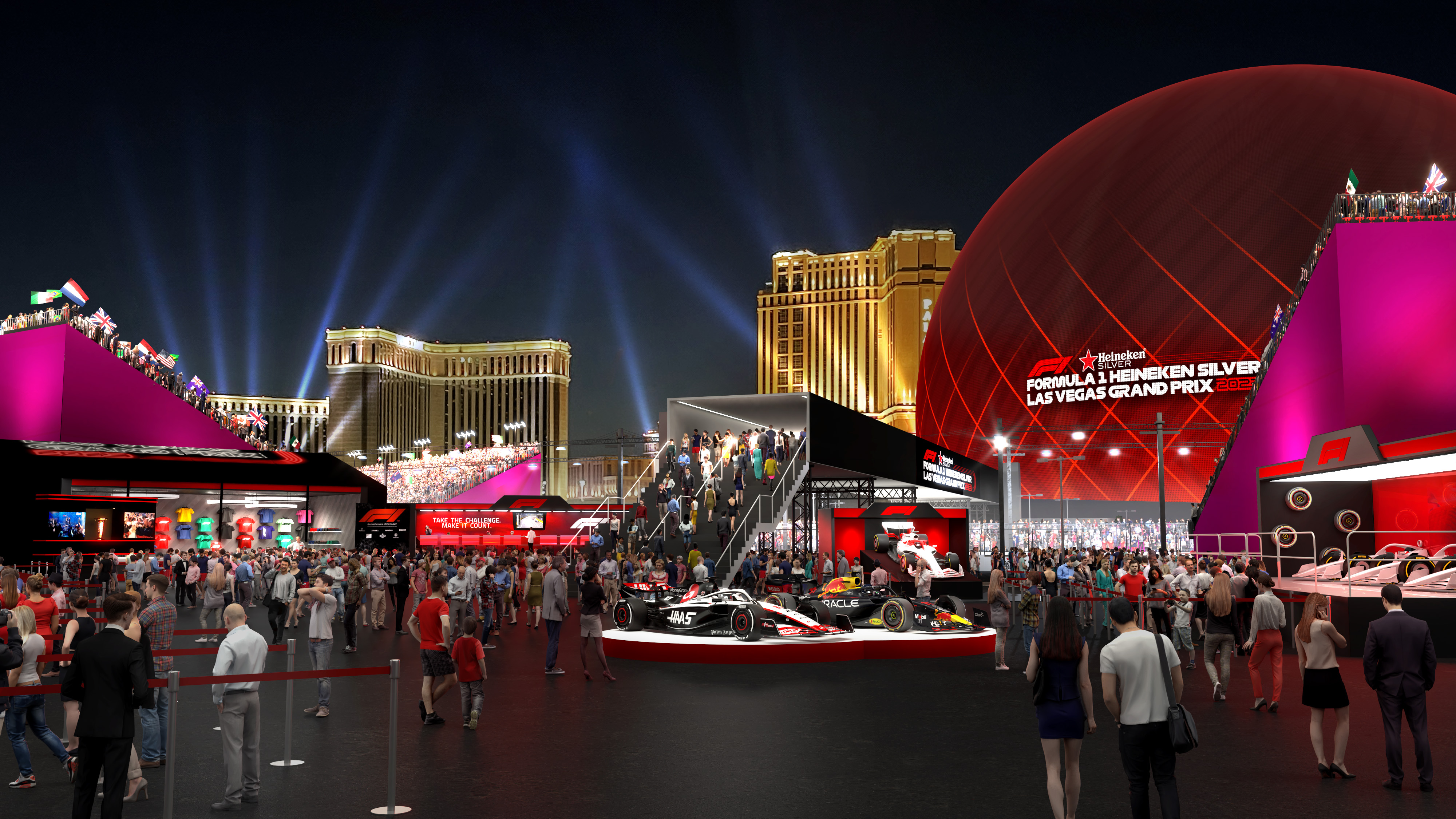 Artist renderings of the T-Mobile Zone at Sphere during the F1 Las Vegas Grand Prix