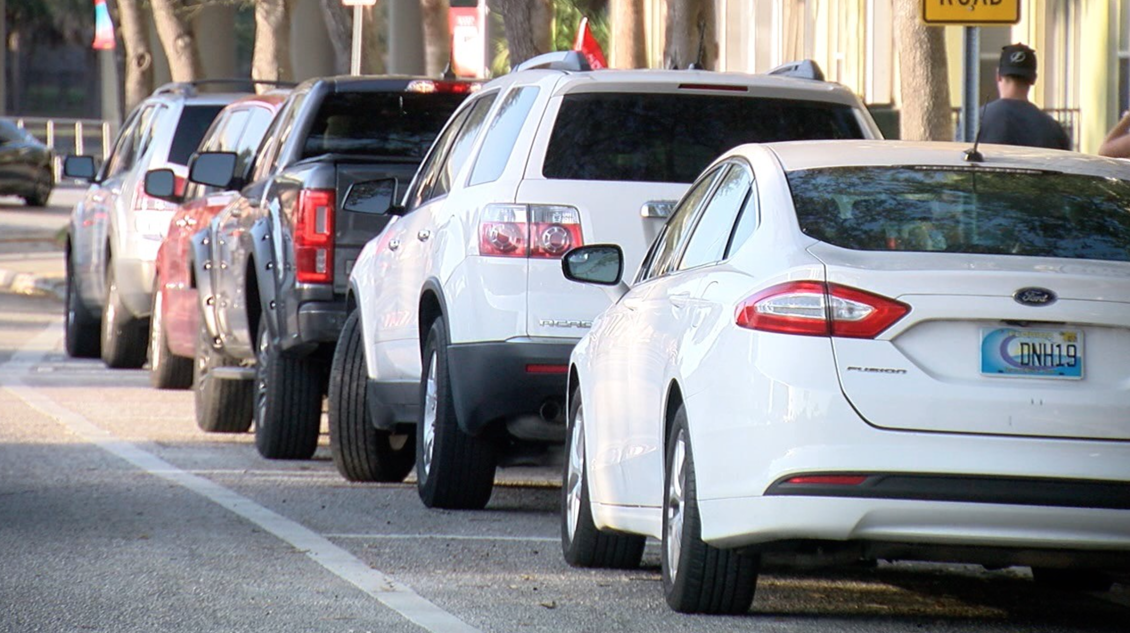 Cars parked along Tampa Riverwalk
