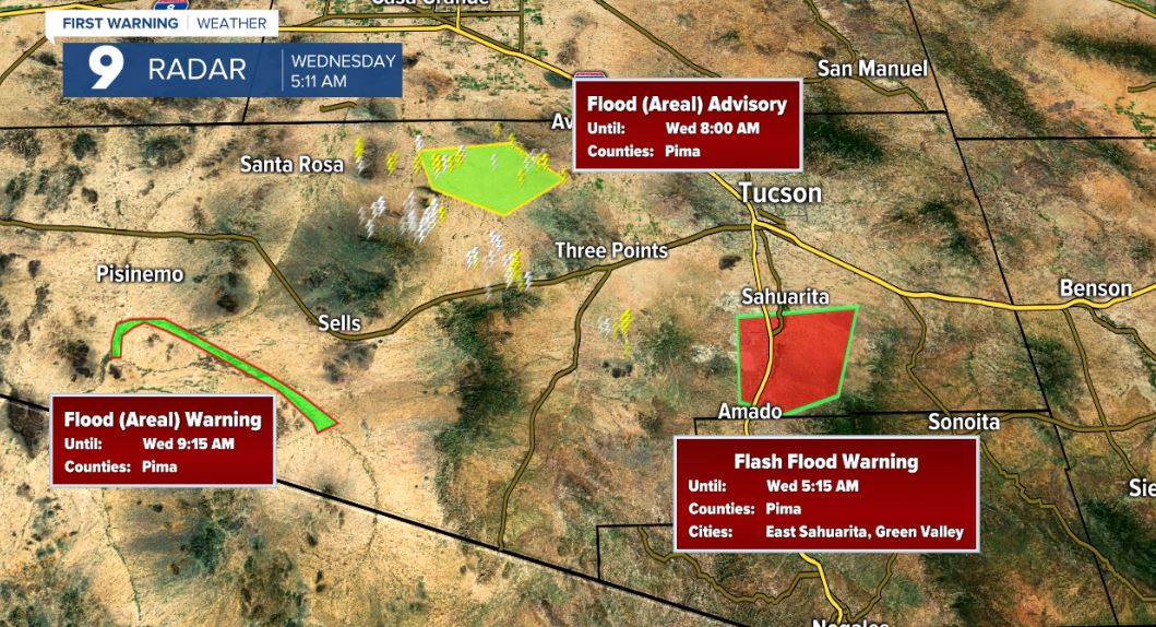 The National Weather Service issued a Flood Advisory for north central Pima County.
