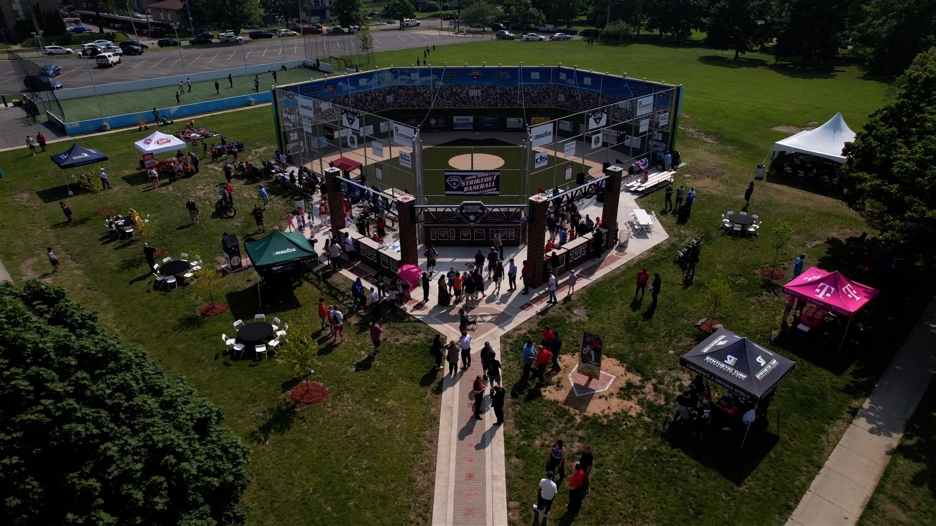 Drone shot view of John Smoltz Strikeout Baseball Stadium in Lansing