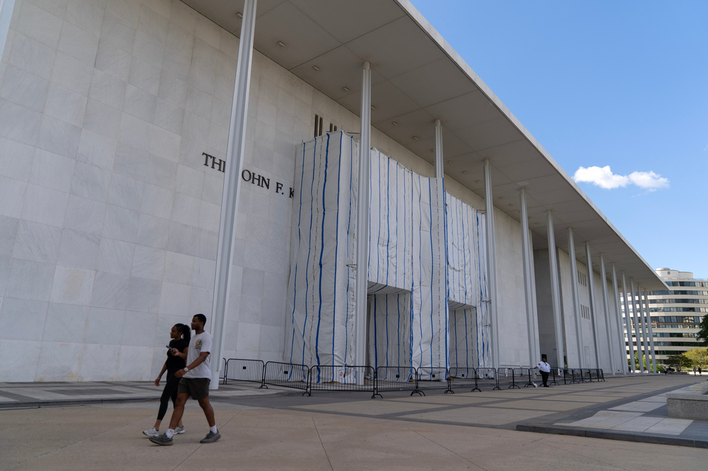 Visitors walk at The John F. Kennedy Center for the Performing Arts, Sunday, Sept. 6, 2026, in Washington. 