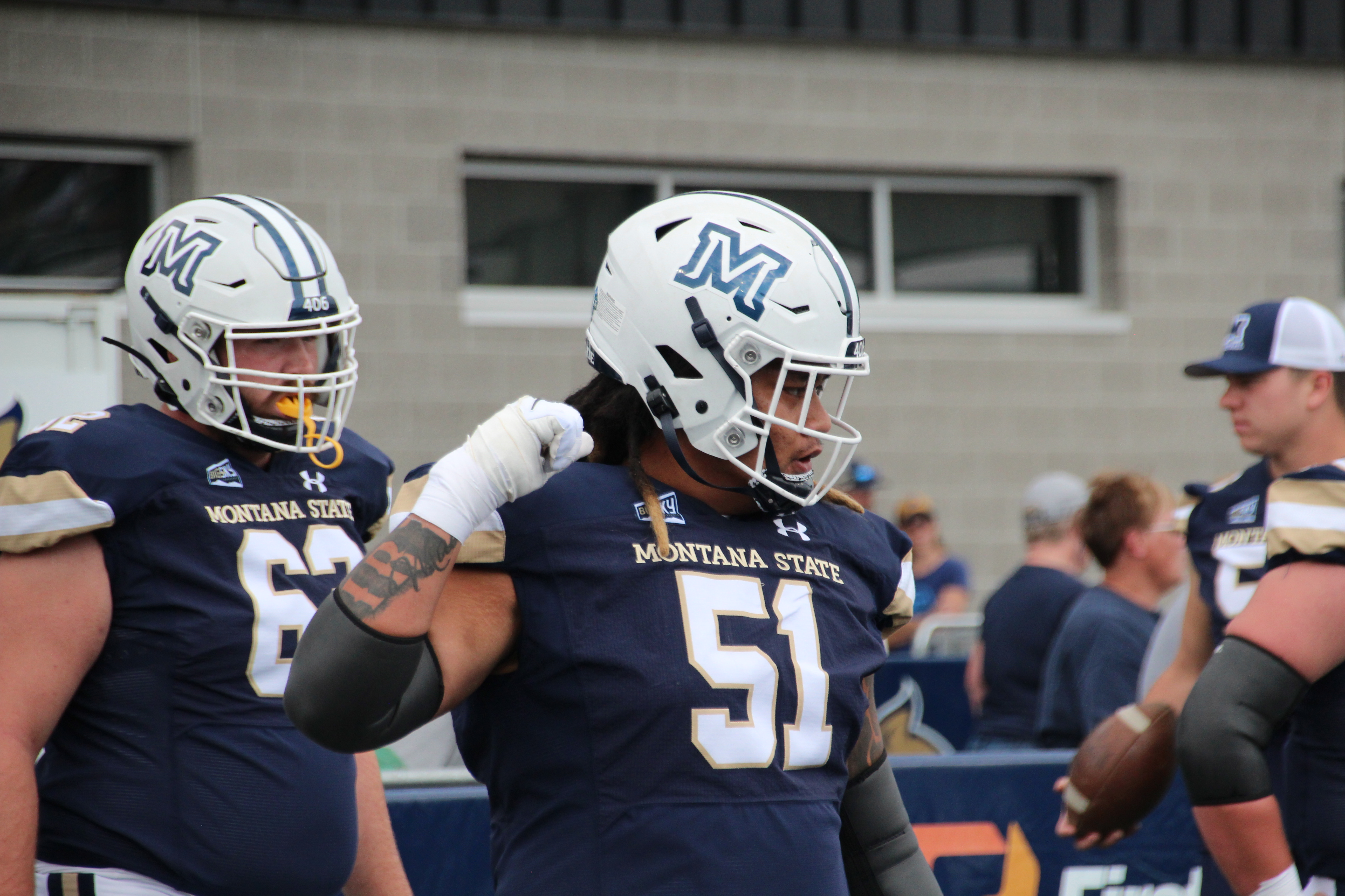 MSU OL Taylor Tuiasosopo gets hyped up before the game