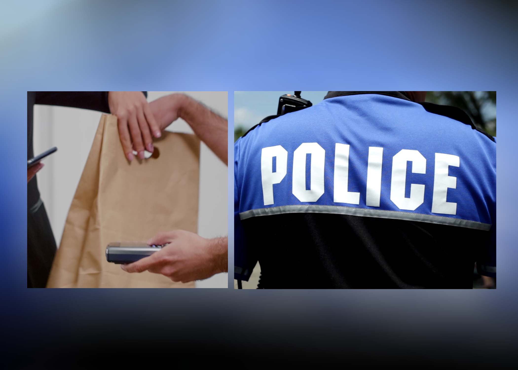 Police officer helps deliver food for delivery driver