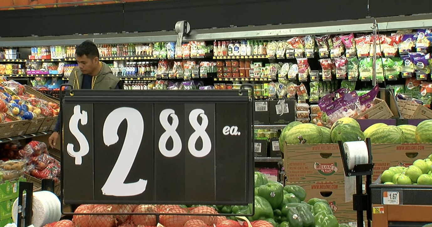 A person shops for groceries. 