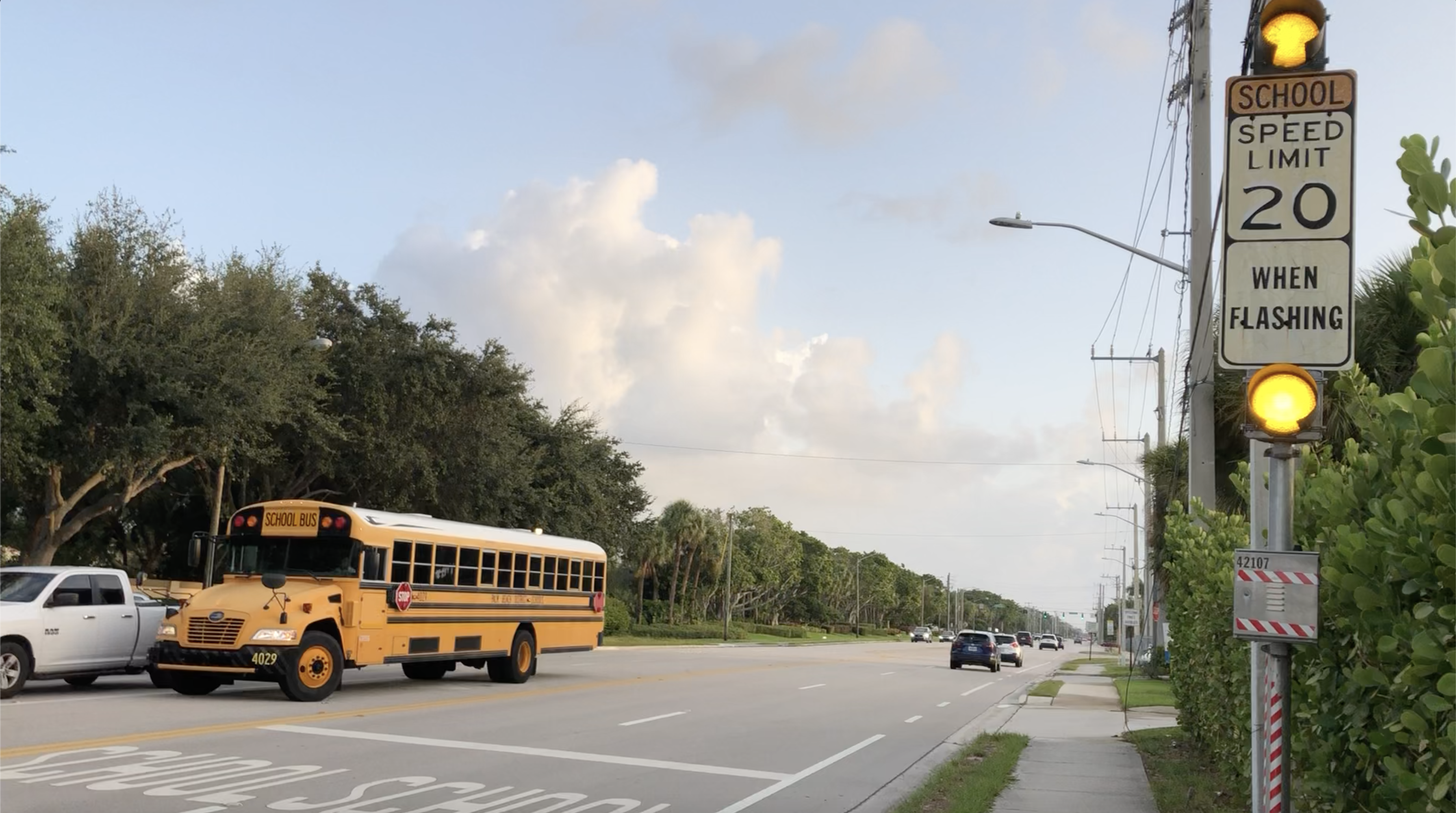 Palm Beach County School Bus pulled over for speeding in a school zone in Boynton Beach.