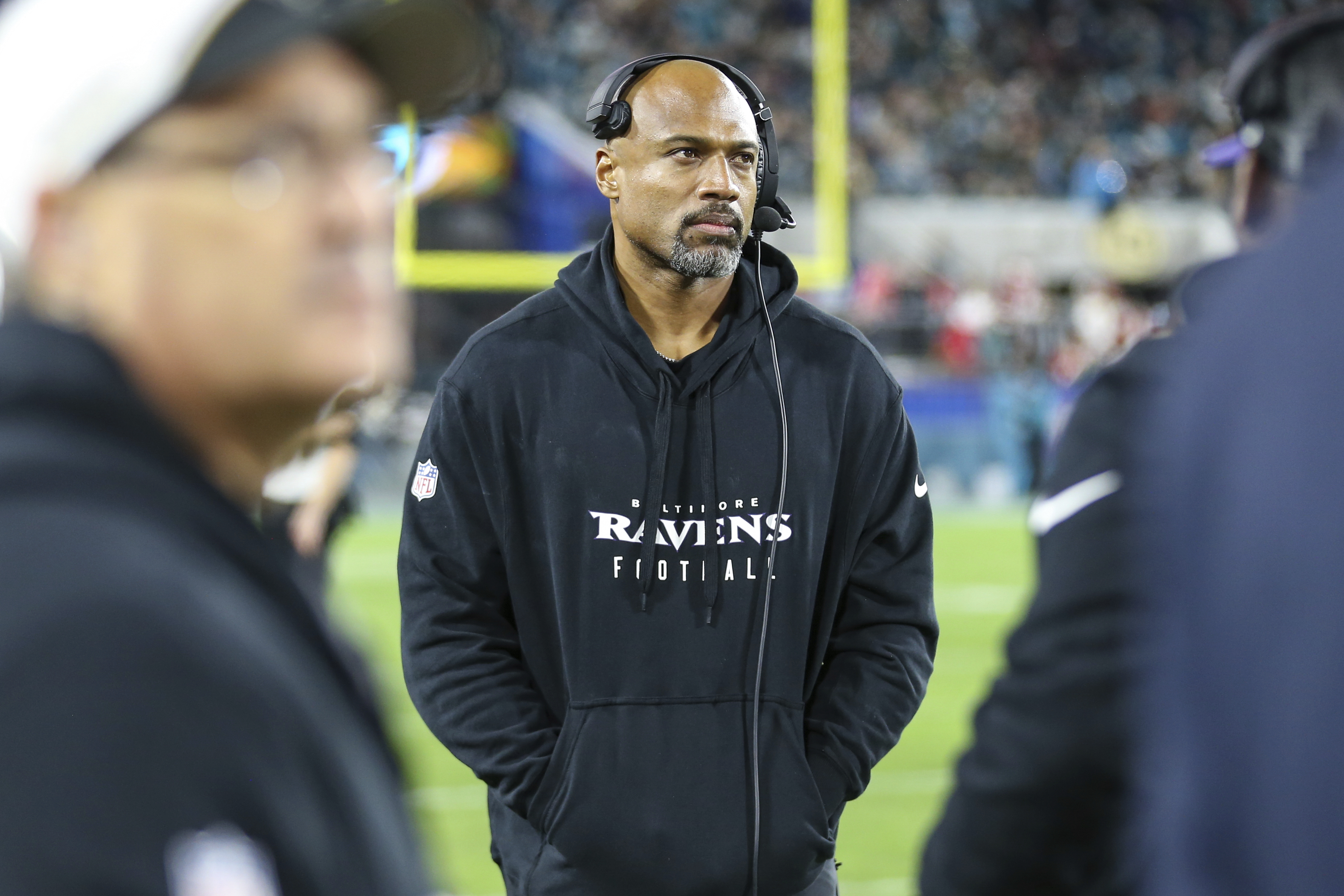 Baltimore Ravens assistant head coach/defensive line coach Anthony Weaver before game against Jacksonville Jaguars, Dec. 17, 2023