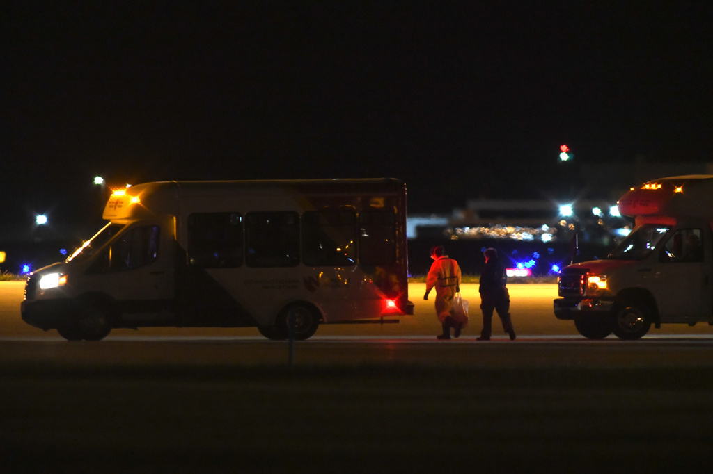 American passengers from the cruise ship, MV Hondius that was stricken with hantavirus, arrived in Omaha, Nebraska after flying from Tenerife, Spain on Monday, May 11, 2026. 