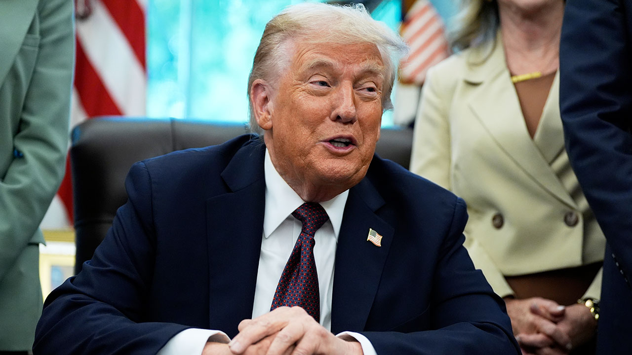 President Donald Trump speaks in the Oval Office of the White House, Monday, Sept. 15, 2025, in Washington. 