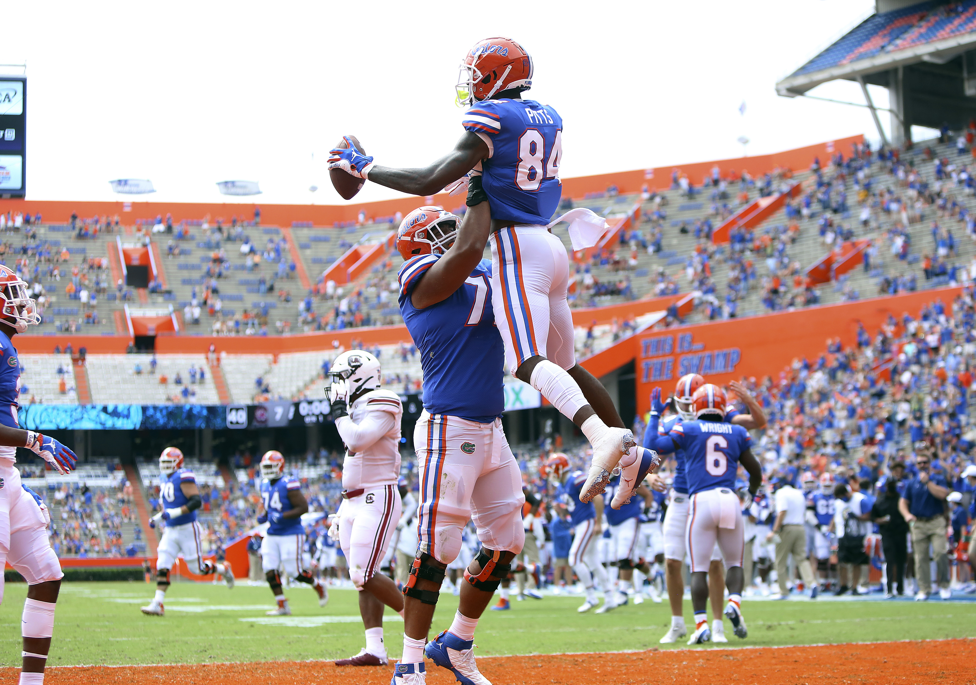 Florida Gators tight end Kyle Pitts celebrates TD vs. South Carolina Gamecocks in 2020