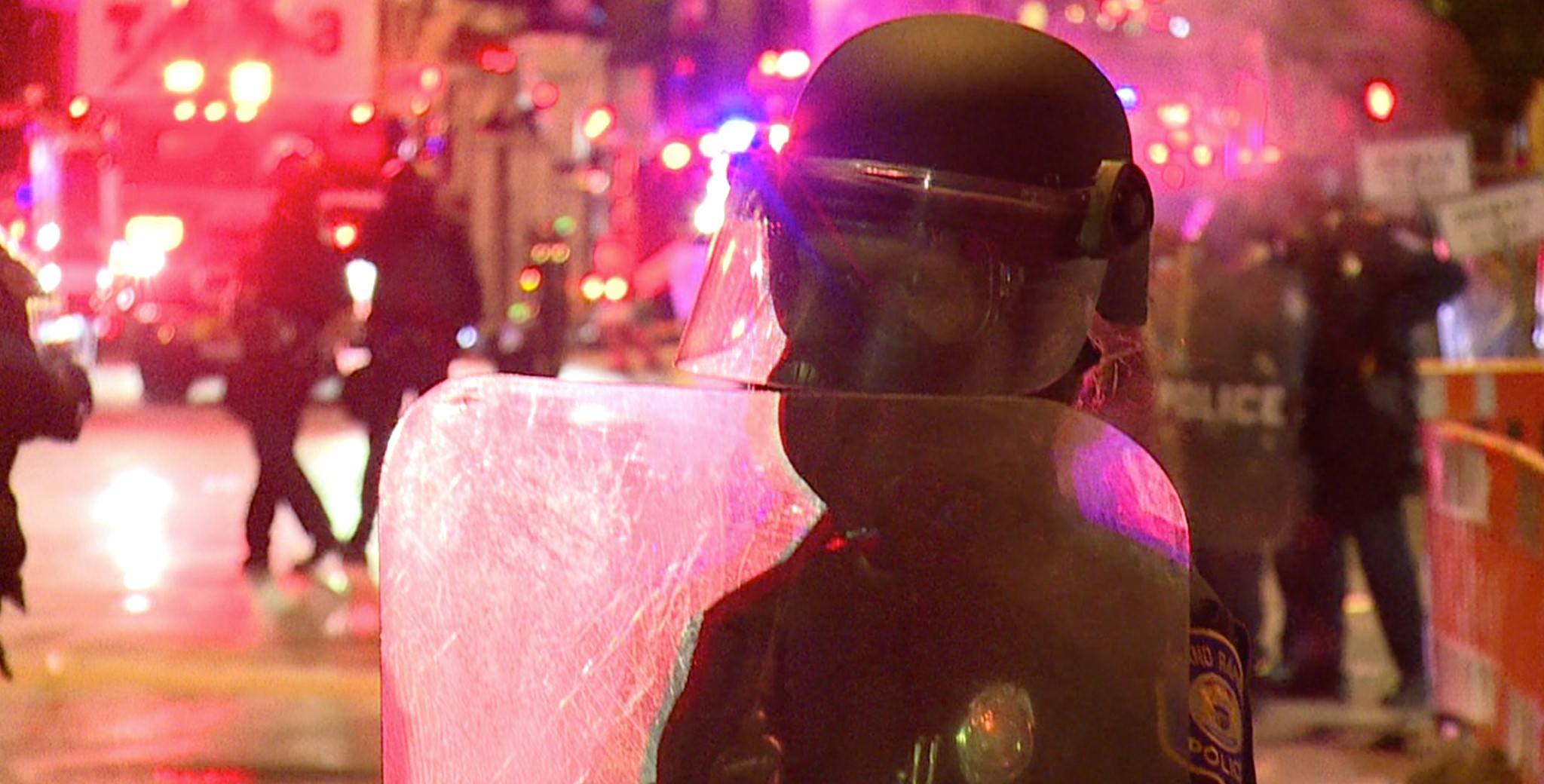 Close up of officer in riot gear
