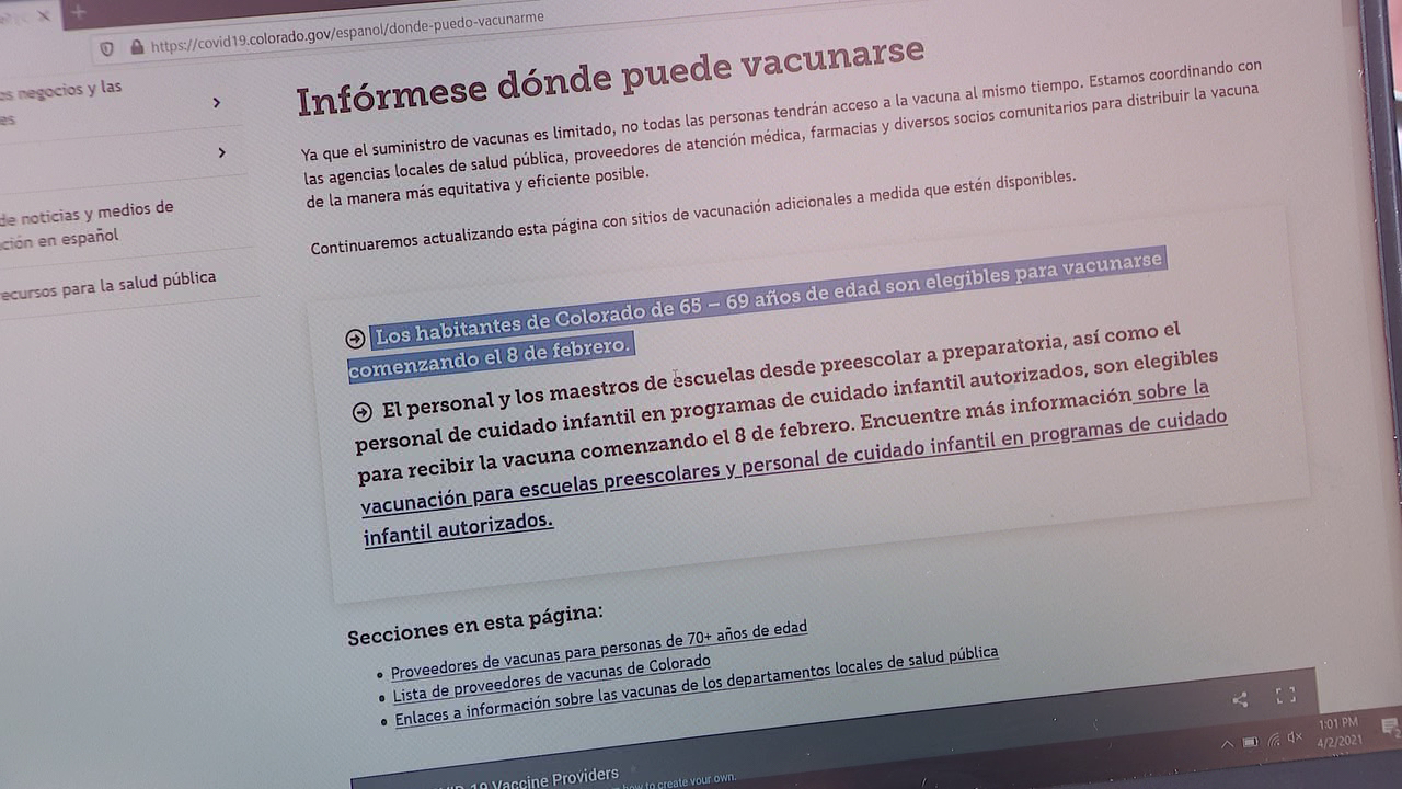 Colorado vaccine website for Spanish speakers, outdated information