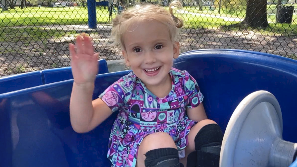 Toddler born with spina bifida builds leg muscle walking all over Disney World