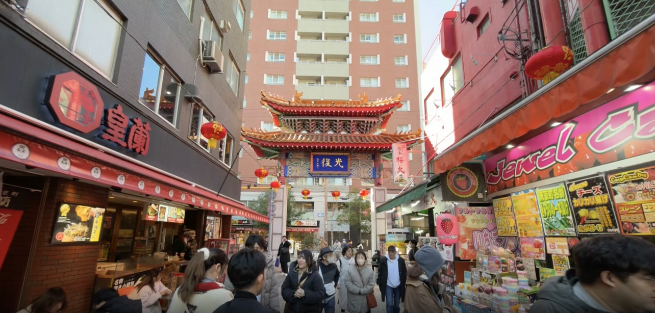A busy market in Japan during the holiday season.
