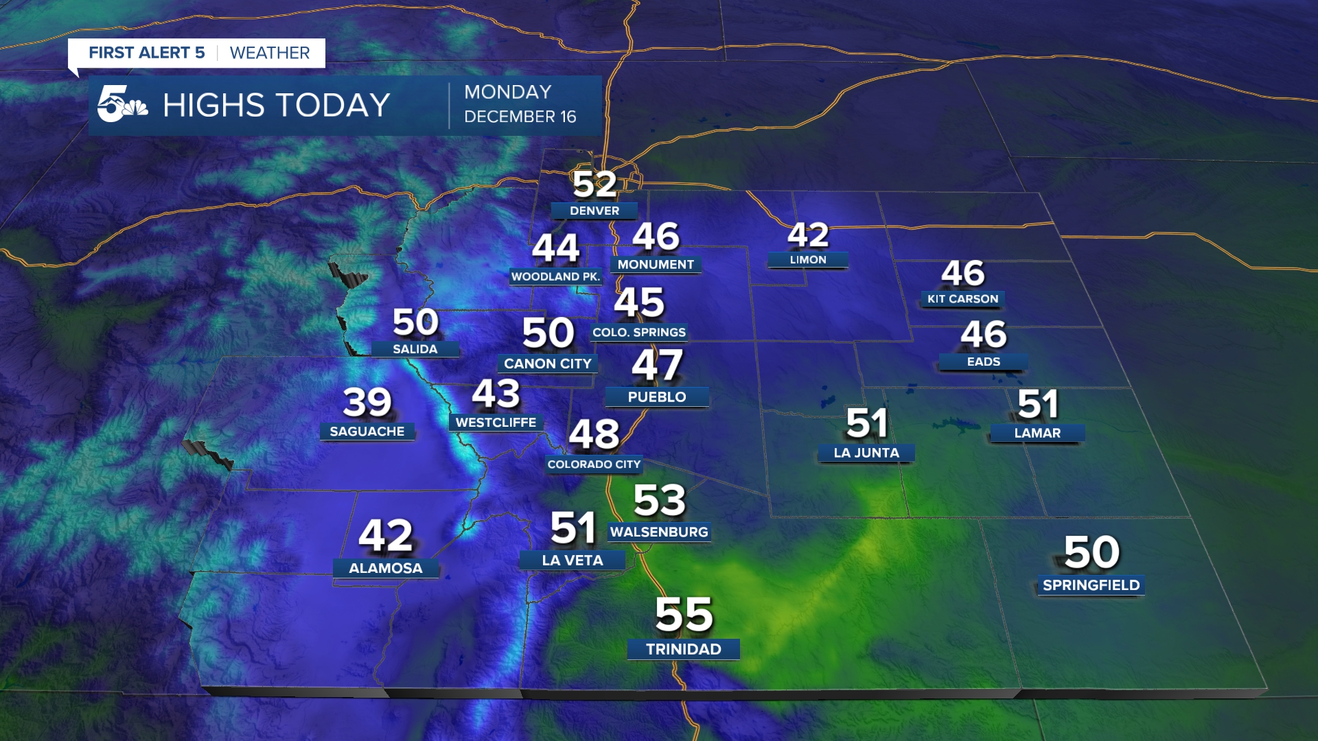 Seasonable highs Monday across southern Colorado