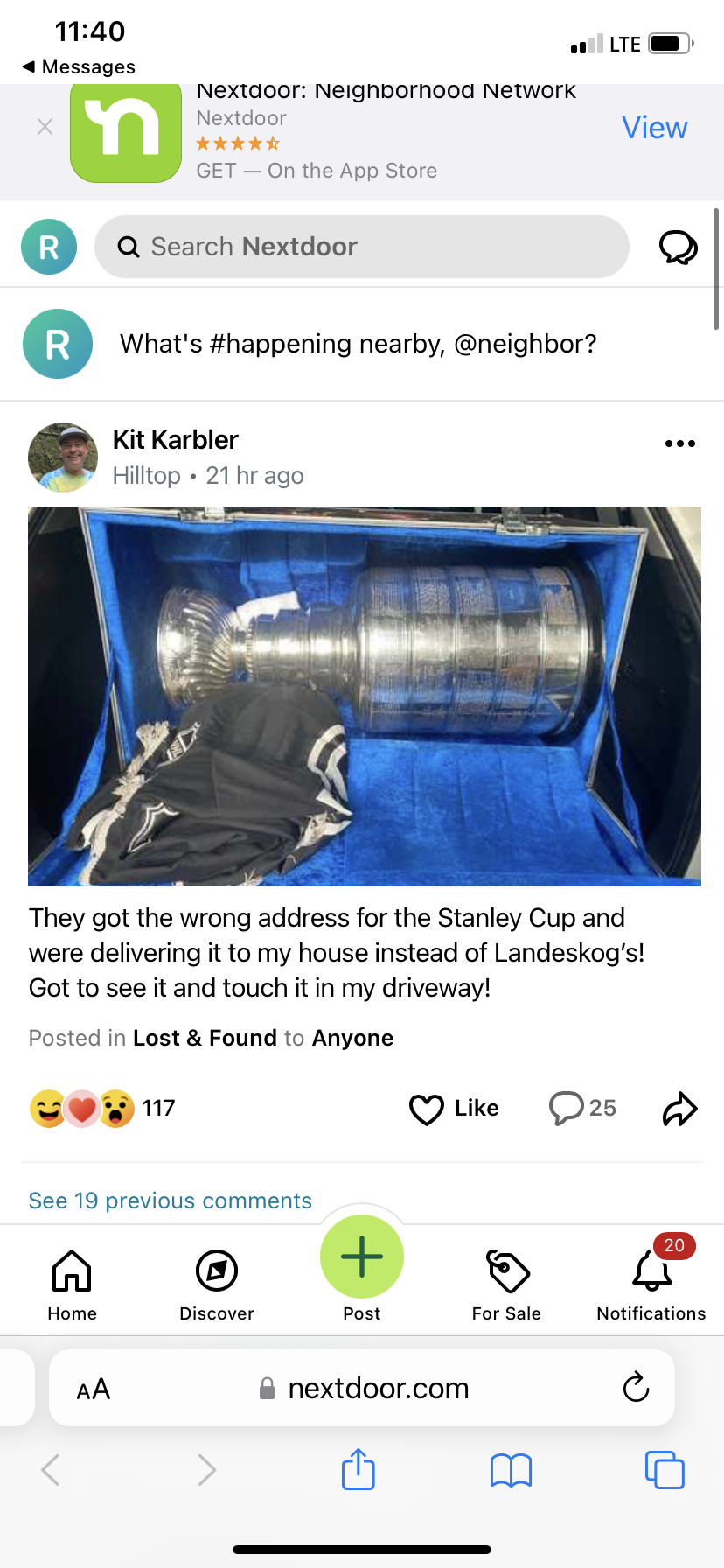Stanley Cup takes wrong turn, ends up at Gabriel Landeskog's neighbor's house
