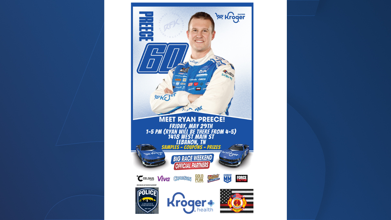 Nascar Driver Ryan Preece to Appear at Kroger Community Event in Lebanon May 29th