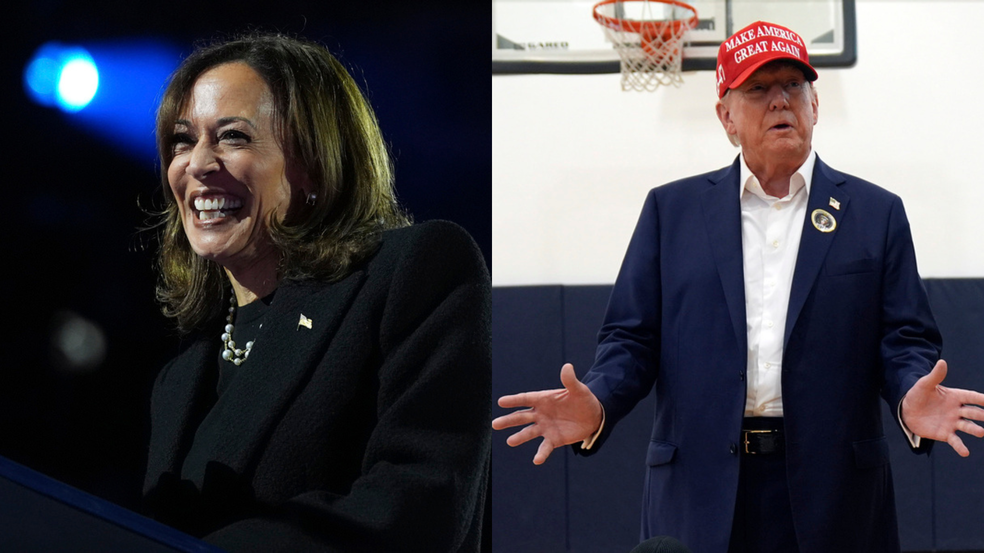 Vice President Kamala Harris (left) and former President Donald Trump (right) combined photo 