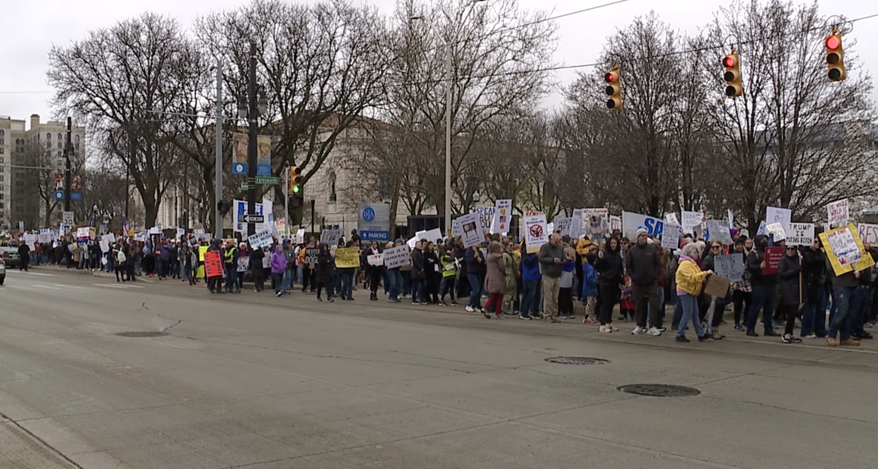 Thousands protest President Trump, Elon Musk in Michigan