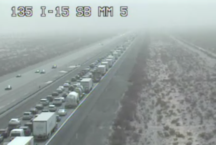 Low visibility due to blowing dust under high wind warning in Clark County