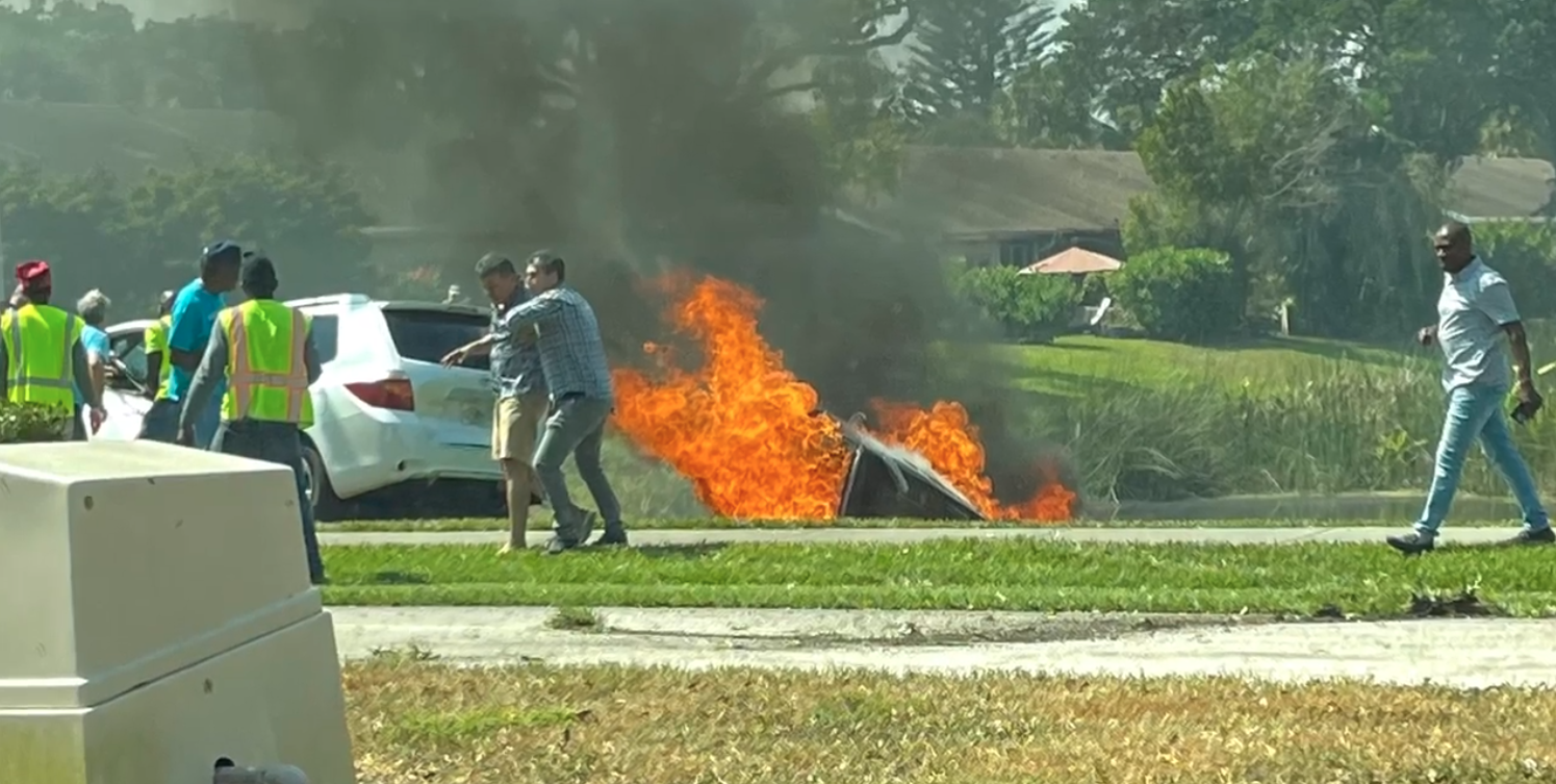 Driver escapes from SUV before fire after crash on Homewood Boulevard in Delray Beach, March 8, 2023