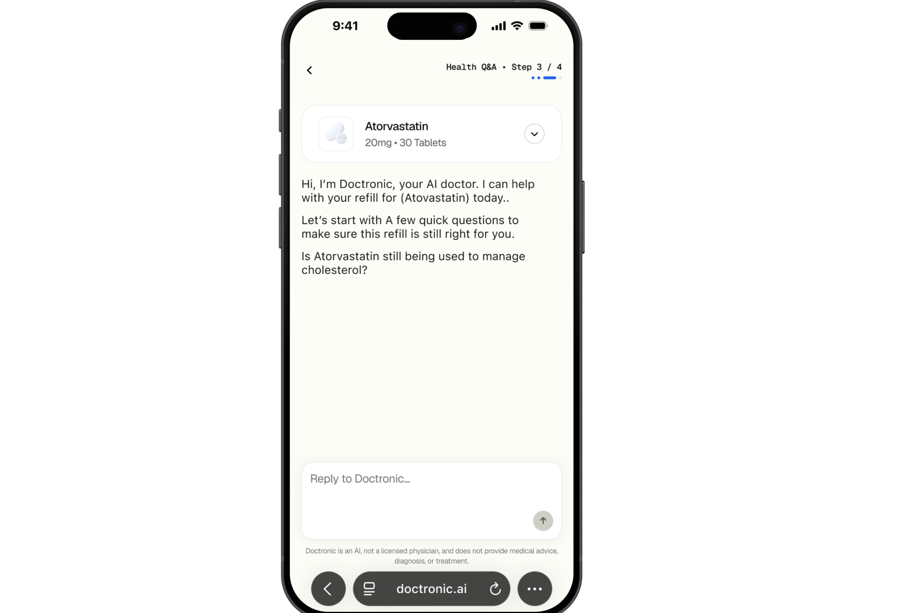 This illustration provided by Doctronic depicts the process for refilling prescriptions online with an AI chatbot on a smartphone.