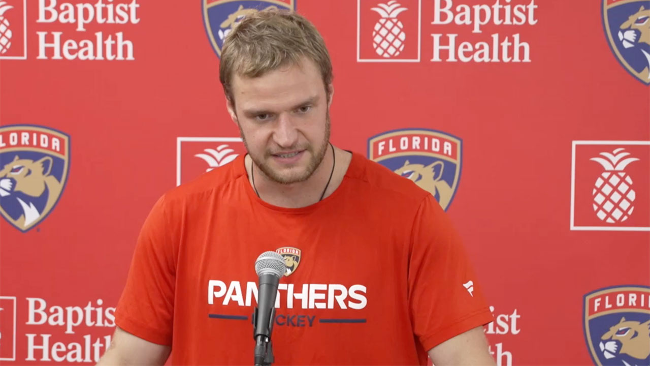 Panthers Captain Aleksander Barkov speaks to the media on Sept. 1