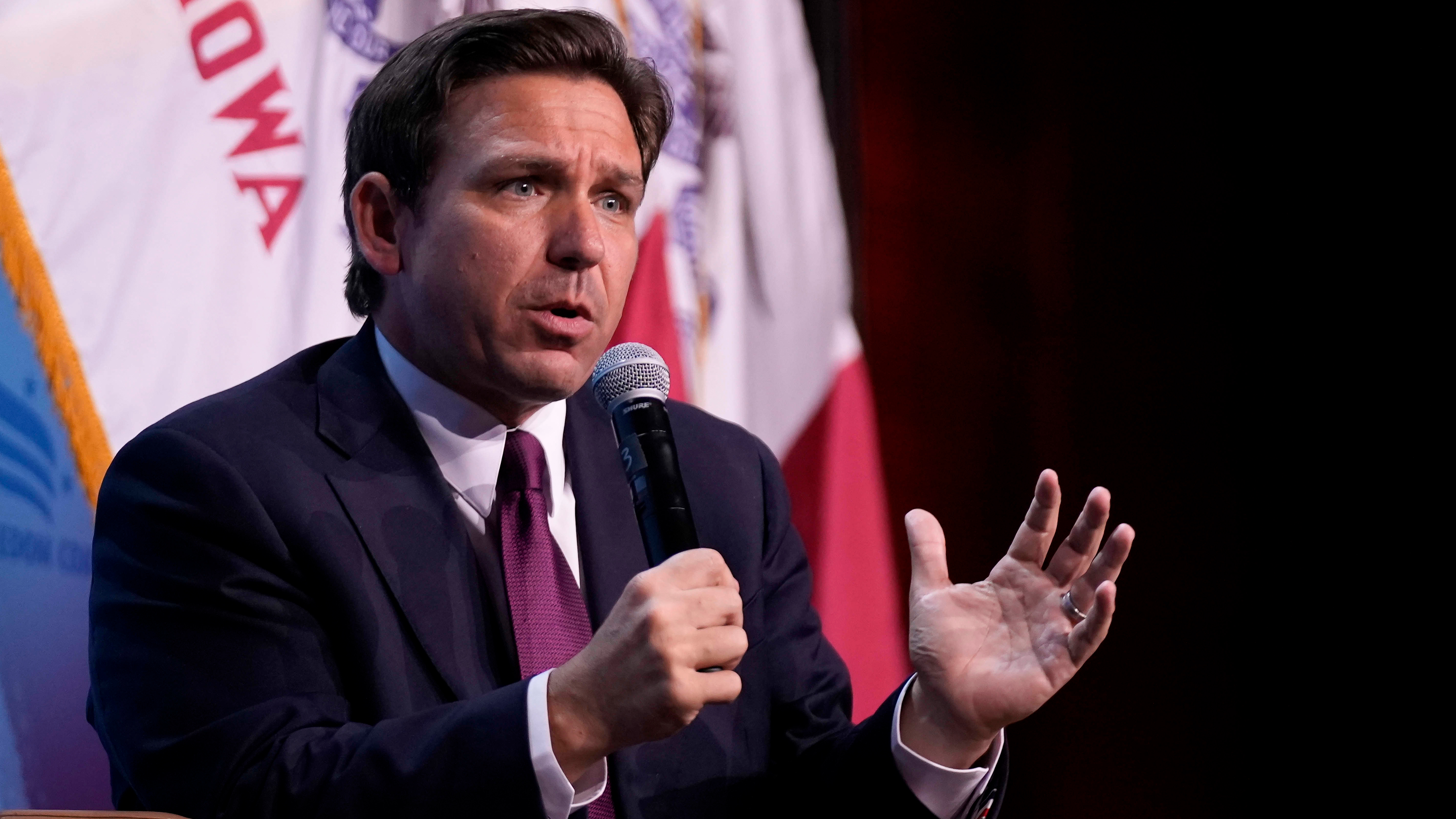 Republican presidential candidate Florida Gov. Ron DeSantis speaks at the Iowa Faith & Freedom Coalition's fall banquet, Saturday, Sept. 16, 2023, in Des Moines, Iowa. 