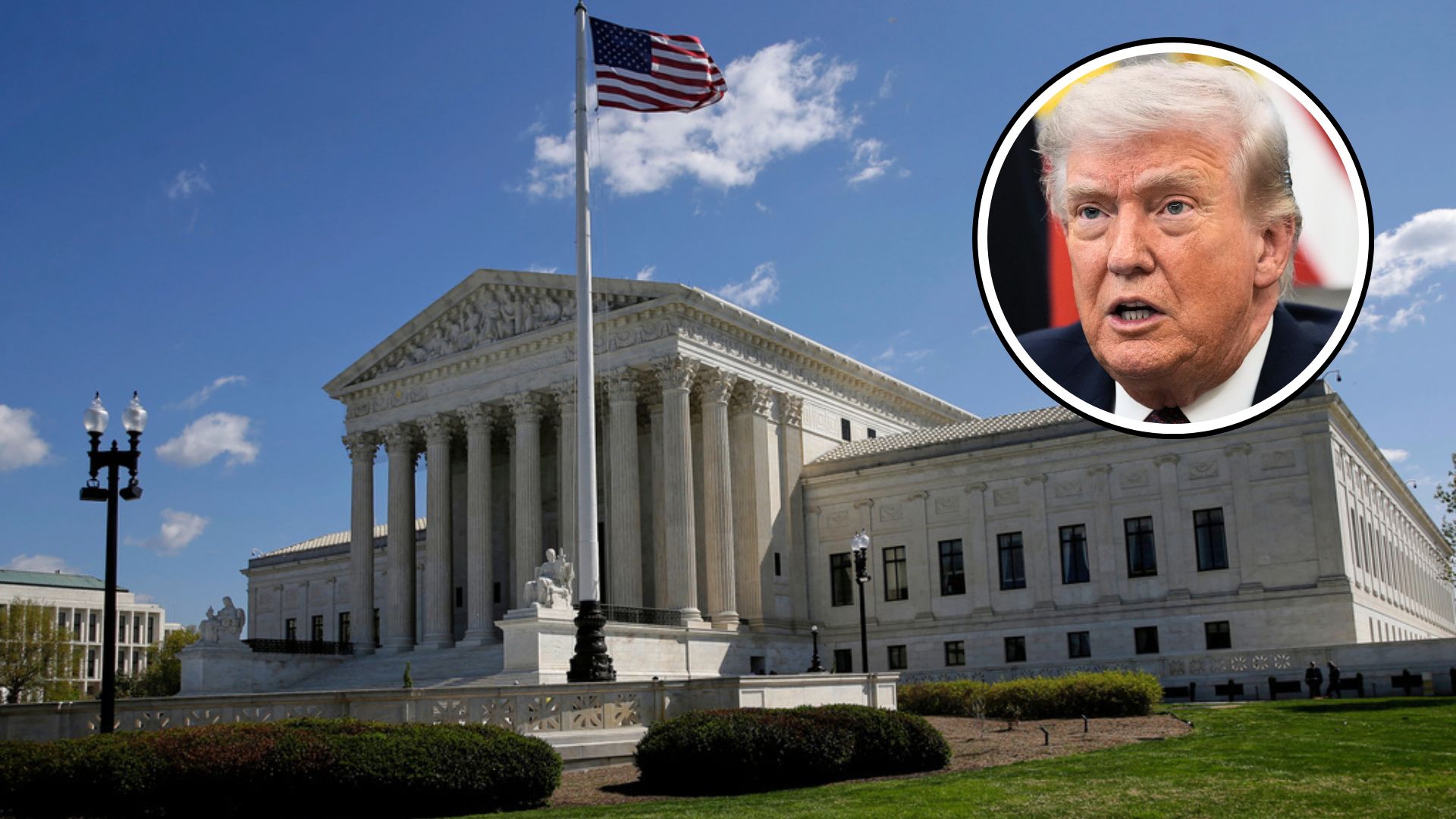 A combination photo of the U.S. Supreme Court and President Donald Trump.