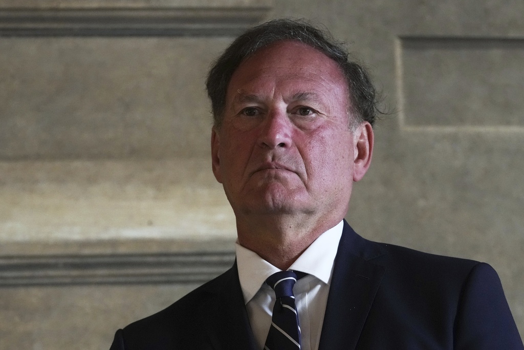 Supreme Court Justice Samuel Alito attends a meeting with Mons. Laurence John Spiteri, in Rome, Saturday, Sept. 20, 2025. 