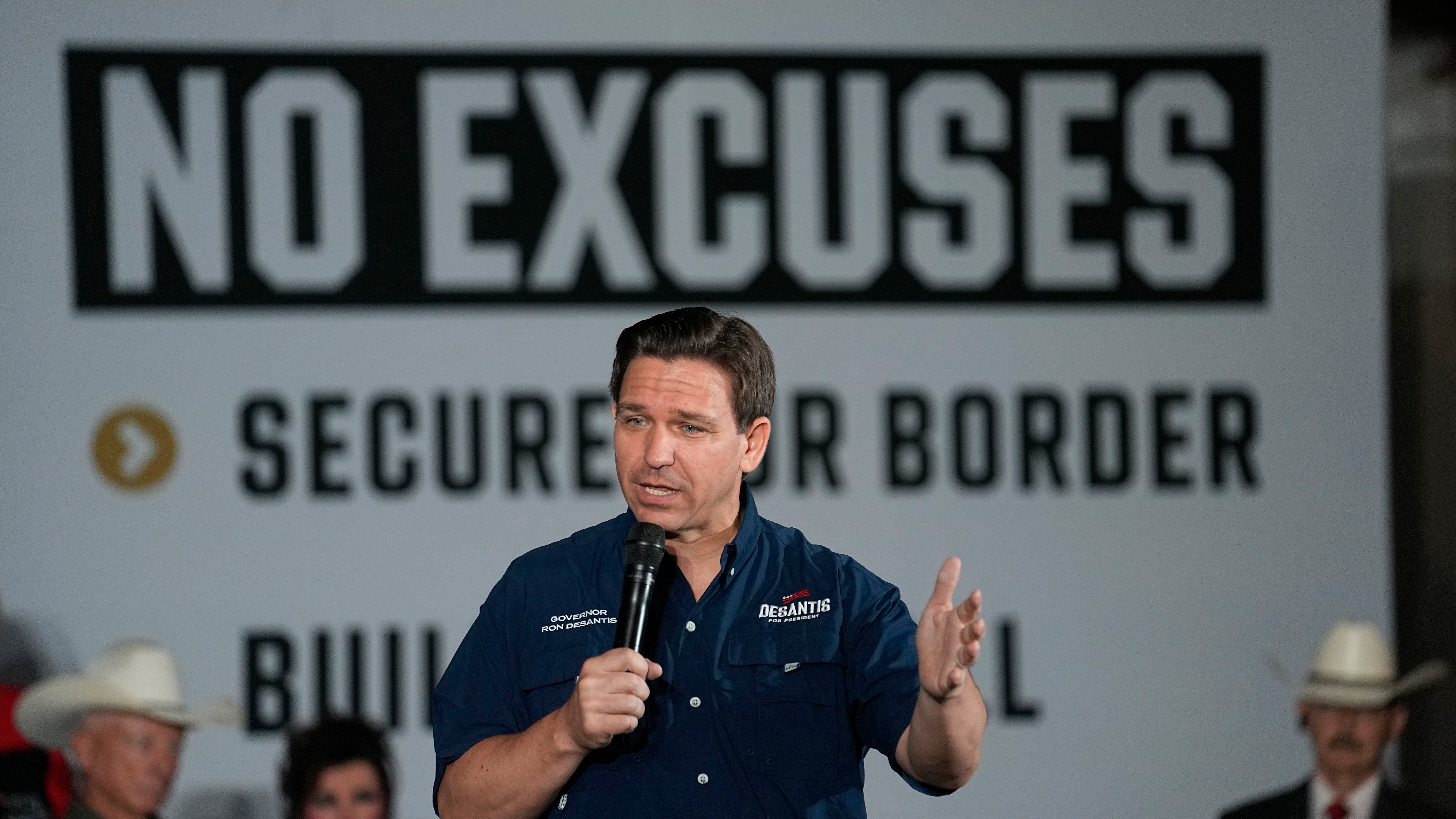 Republican presidential candidate Florida Gov. Ron DeSantis speaks during a town hall meeting in Eagle Pass, Texas, Monday, June 26, 2023.
