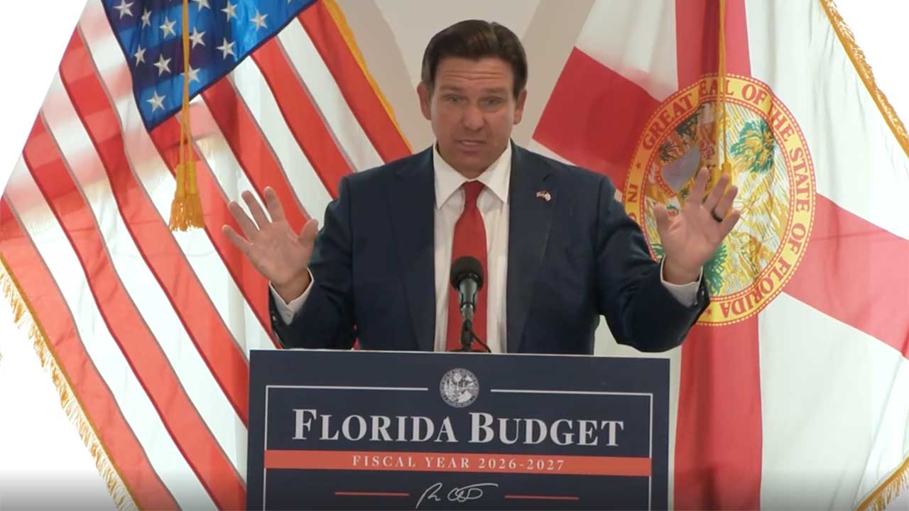 Gov. Ron DeSantis speaks in Tampa after signing Florida's budget on June 29, 2026. 