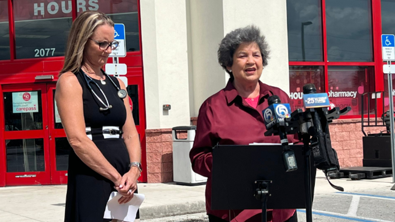 U.S. Rep. Lois Frankel, D-Florida, speaks at a news conference outside a CVS near West Palm Beach on June 21, 2022.jpg