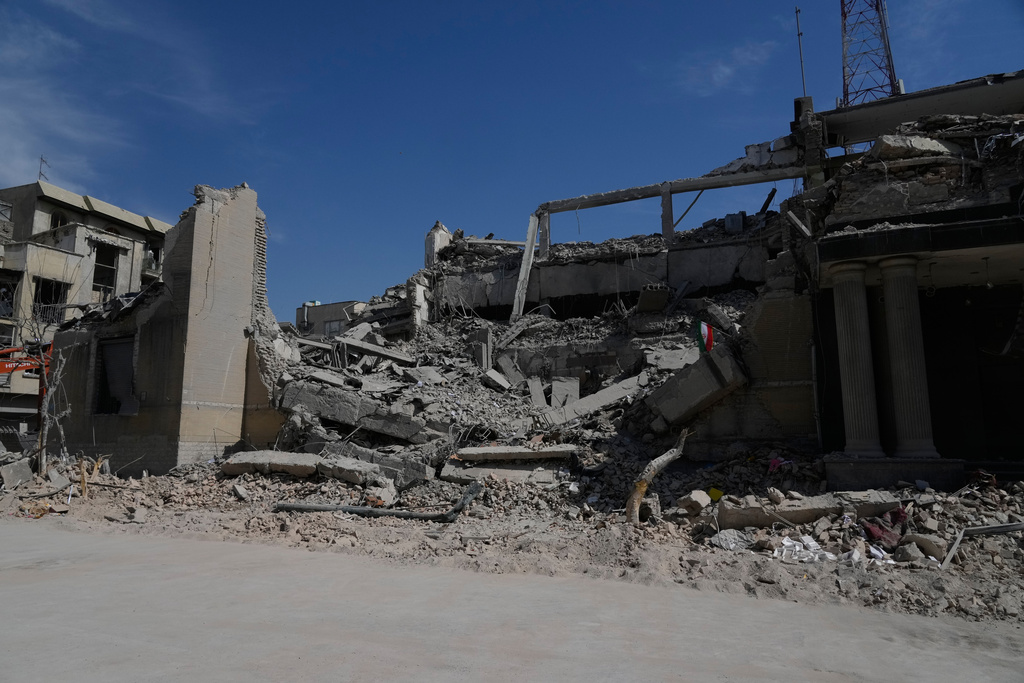 The rubble of a police facility struck during the U.S.–Israeli military campaign is seen in Tehran, Iran, Wednesday, March 4, 2026. 