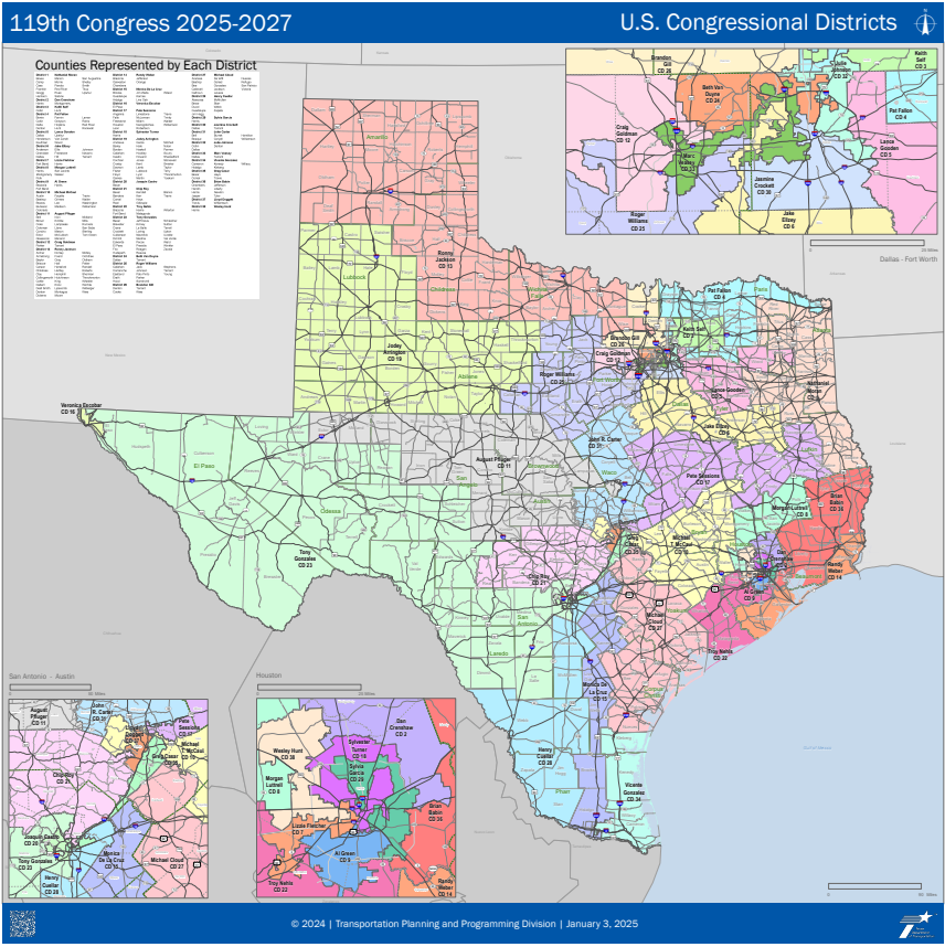 Texas Congressional Districts Map 2025