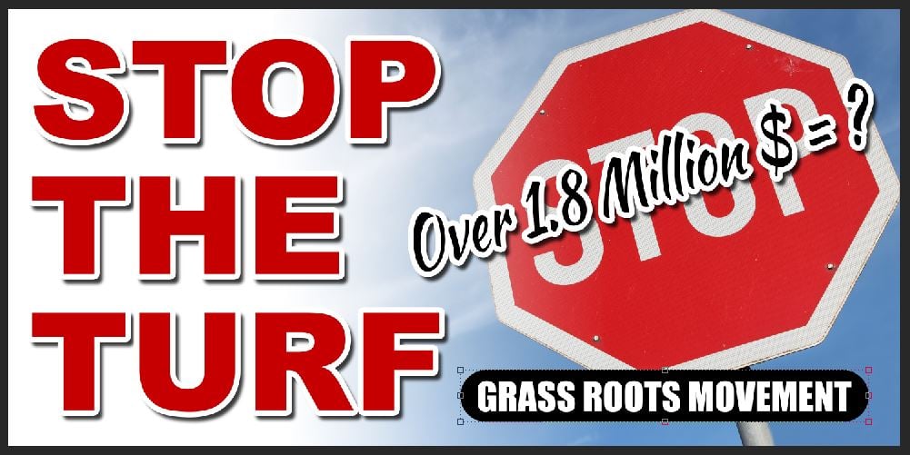 STOP THE TURF sign, Ovid-Elsie Turf War