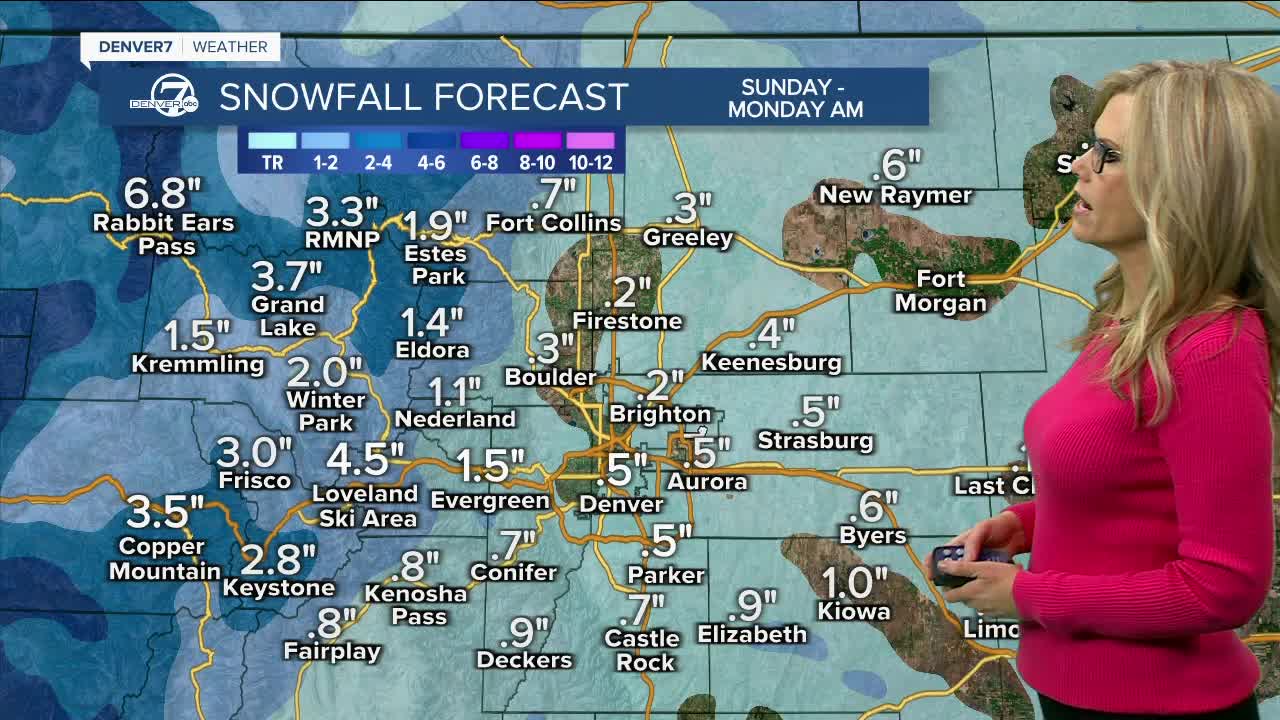 Snowfall totals Sunday into Monday